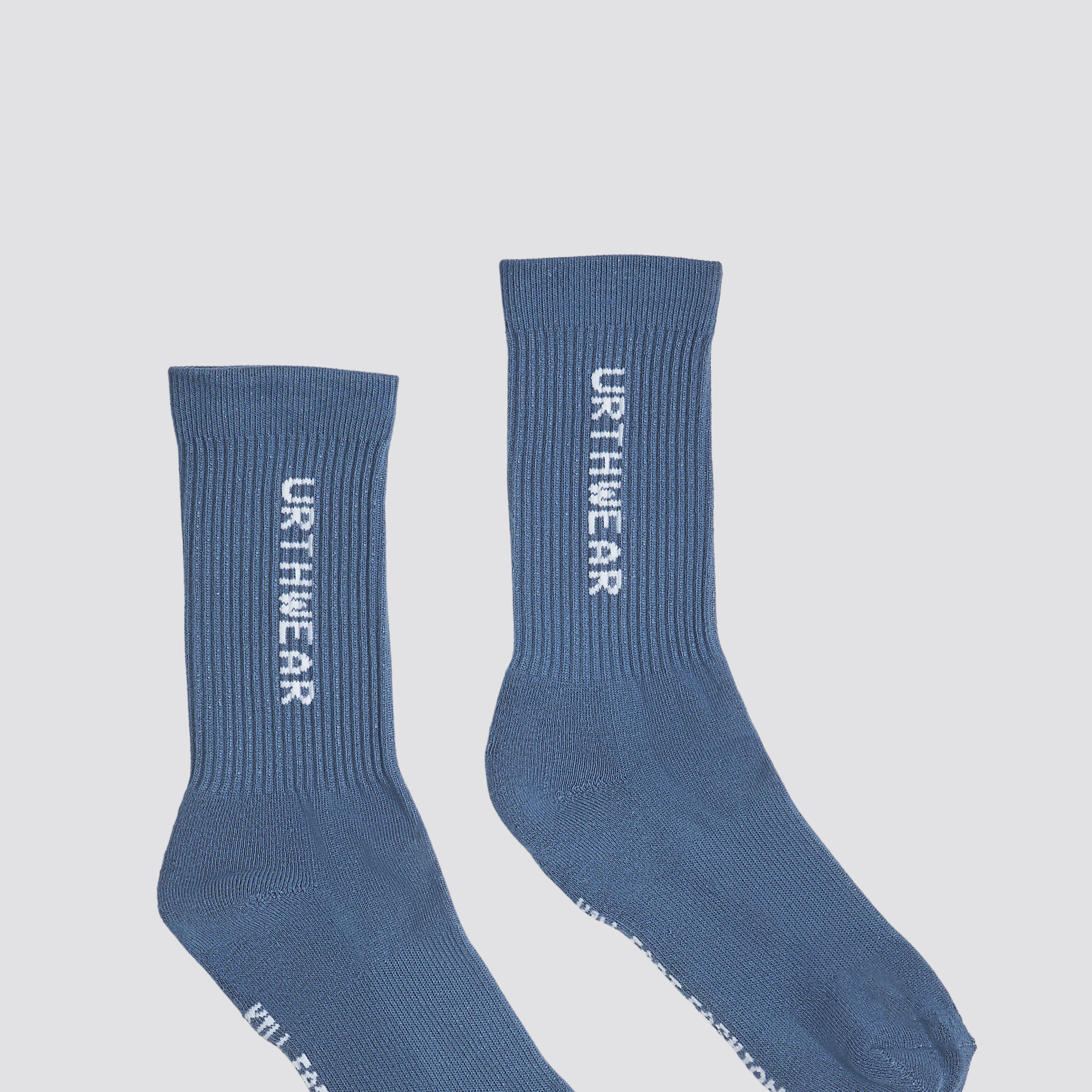 Vertical Softknit Crew Socks, Stone Blue