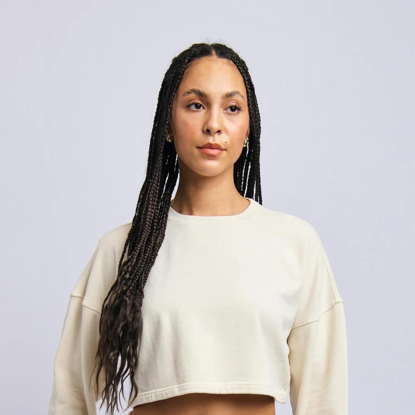 Lightweight Cropped Sweatshirt, Alabaster White