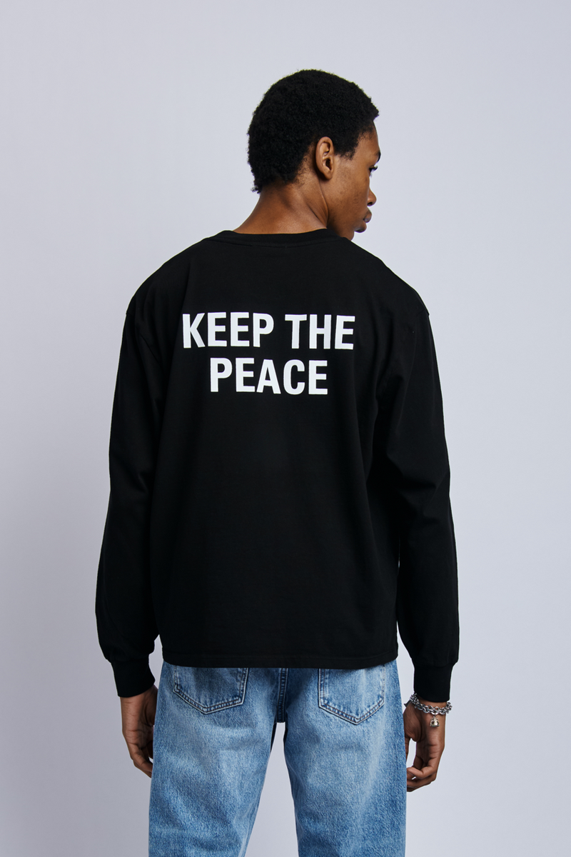 トップス peace Men's Organic Cotton Long Sleeve - Black, Relaxed Fit, GOTS
