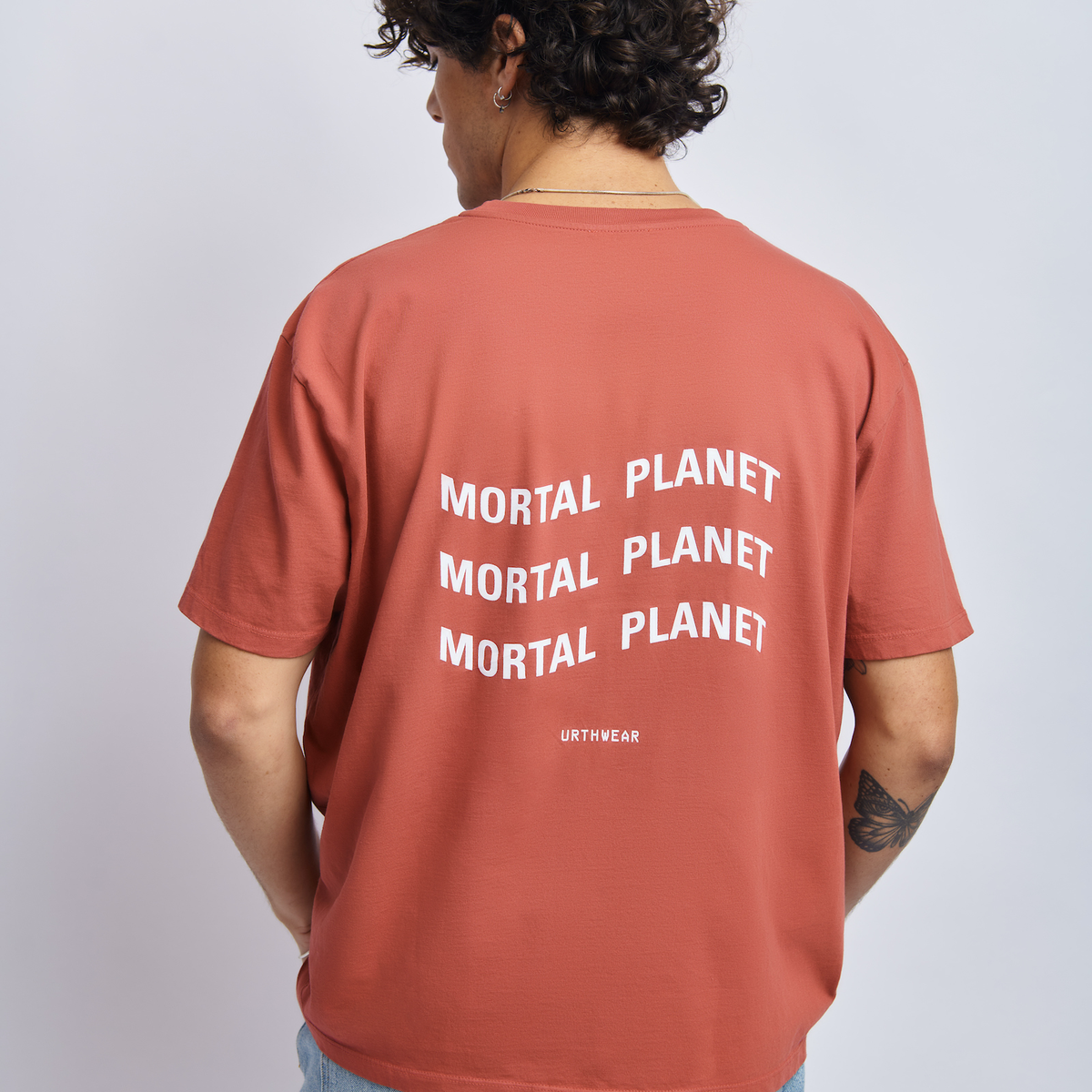 Tシャツ・カットソー +AMBLER+ Heart Sunset Overfit Brushed Hooded T-shirt Back Me Men's Red Relaxed Fit T-Shirt - GOTS Organic Cotton