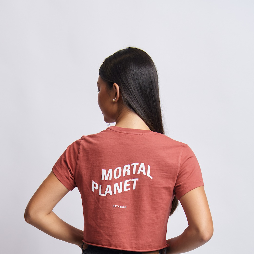 Mortal Planet Midweight Cropped Tee, Ash Red