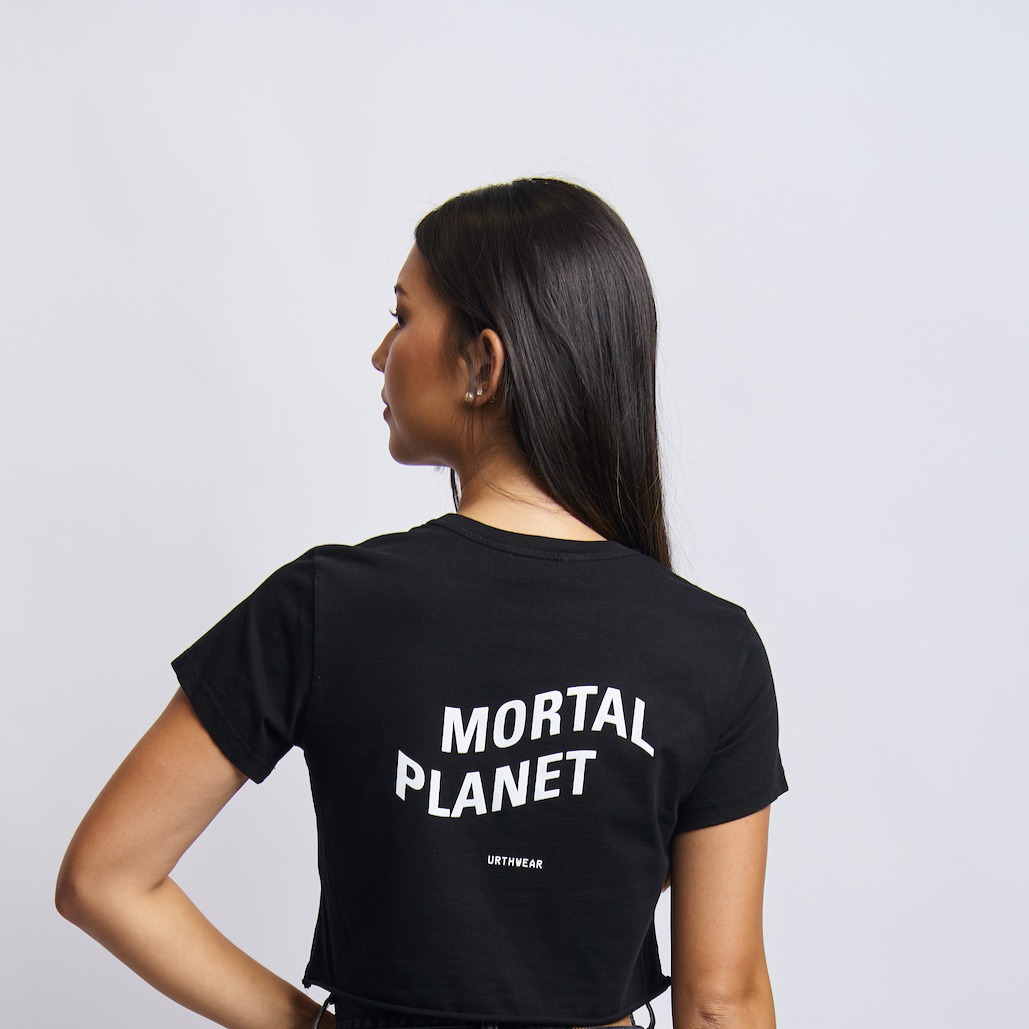 Mortal Planet Midweight Cropped Tee, Super Black