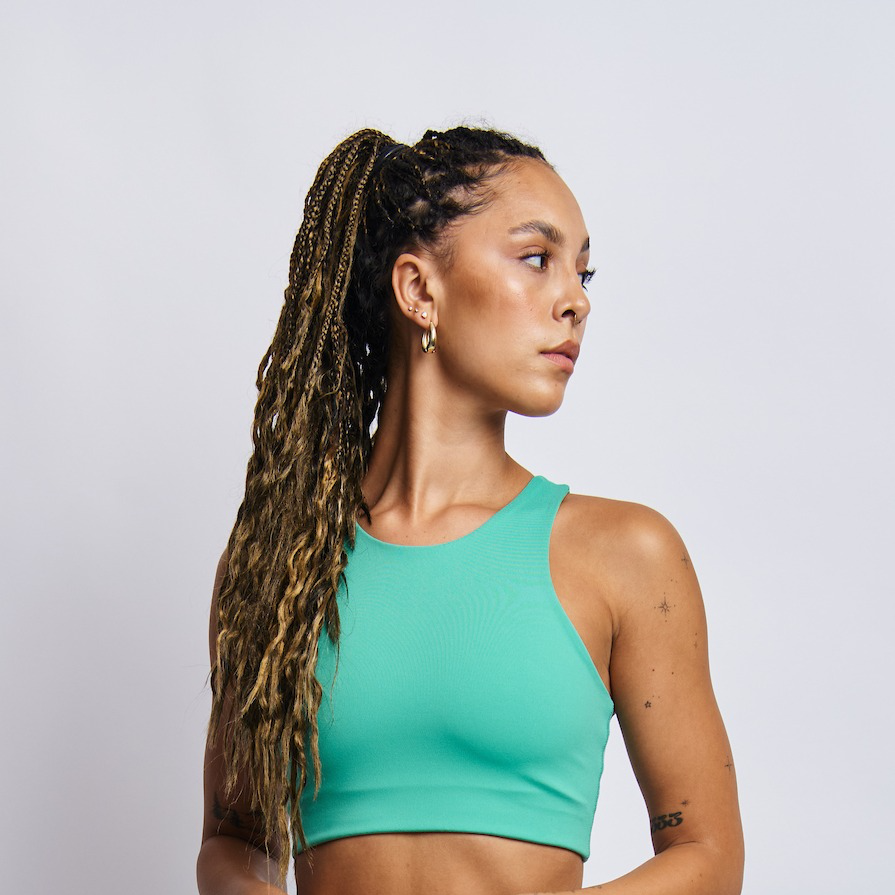 Ecomoss High Neck Racerback Bra, Digital Green