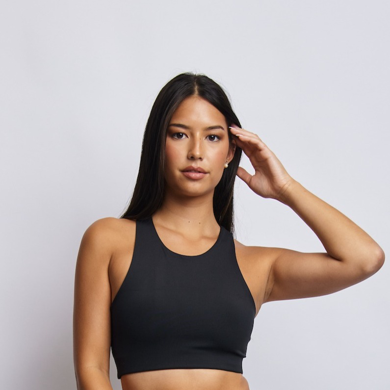 Ecomoss High Neck Racerback Bra, Raven Black