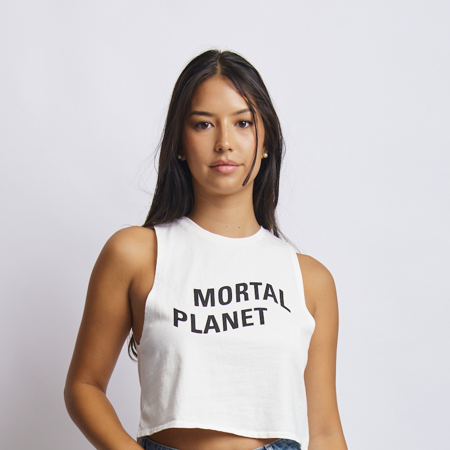 Mortal Planet Midweight Cropped Tank, Lunar White
