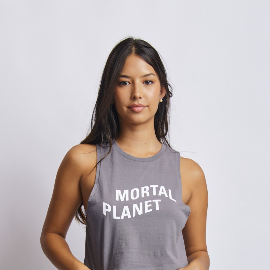 Mortal Planet Midweight Cropped Tank, Gravel Grey