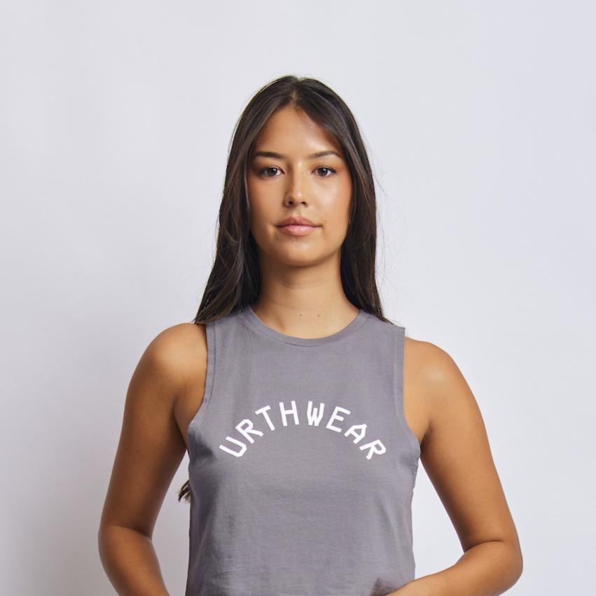 Arch Logo Midweight Cropped Tank, Gravel Grey