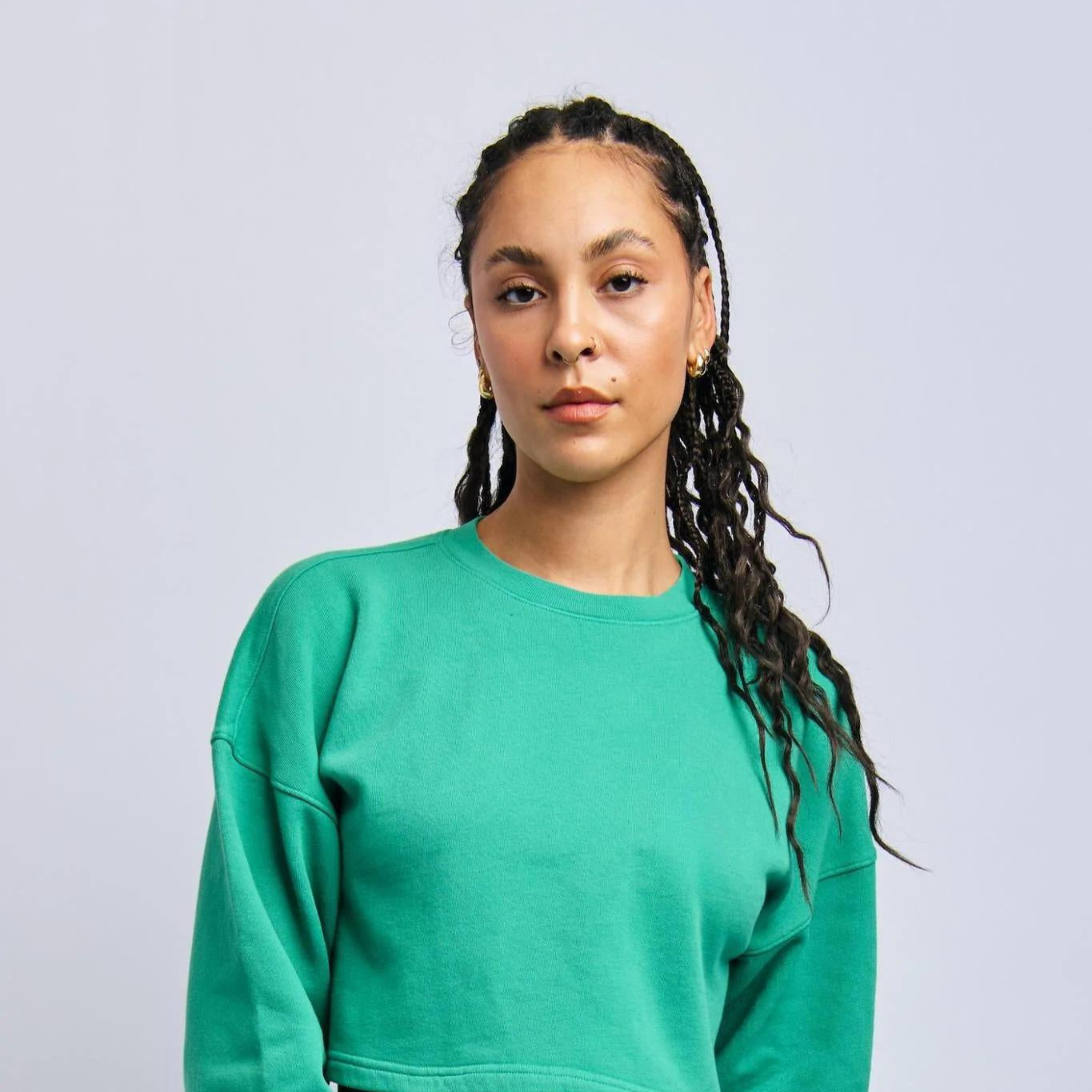 Lightweight Cropped Sweatshirt, Digital Green