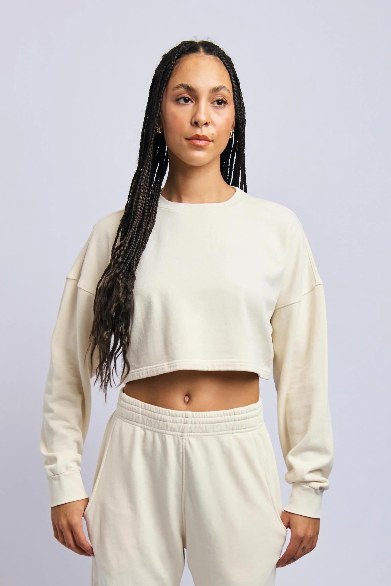 Lightweight Cropped Sweatshirt, Alabaster White