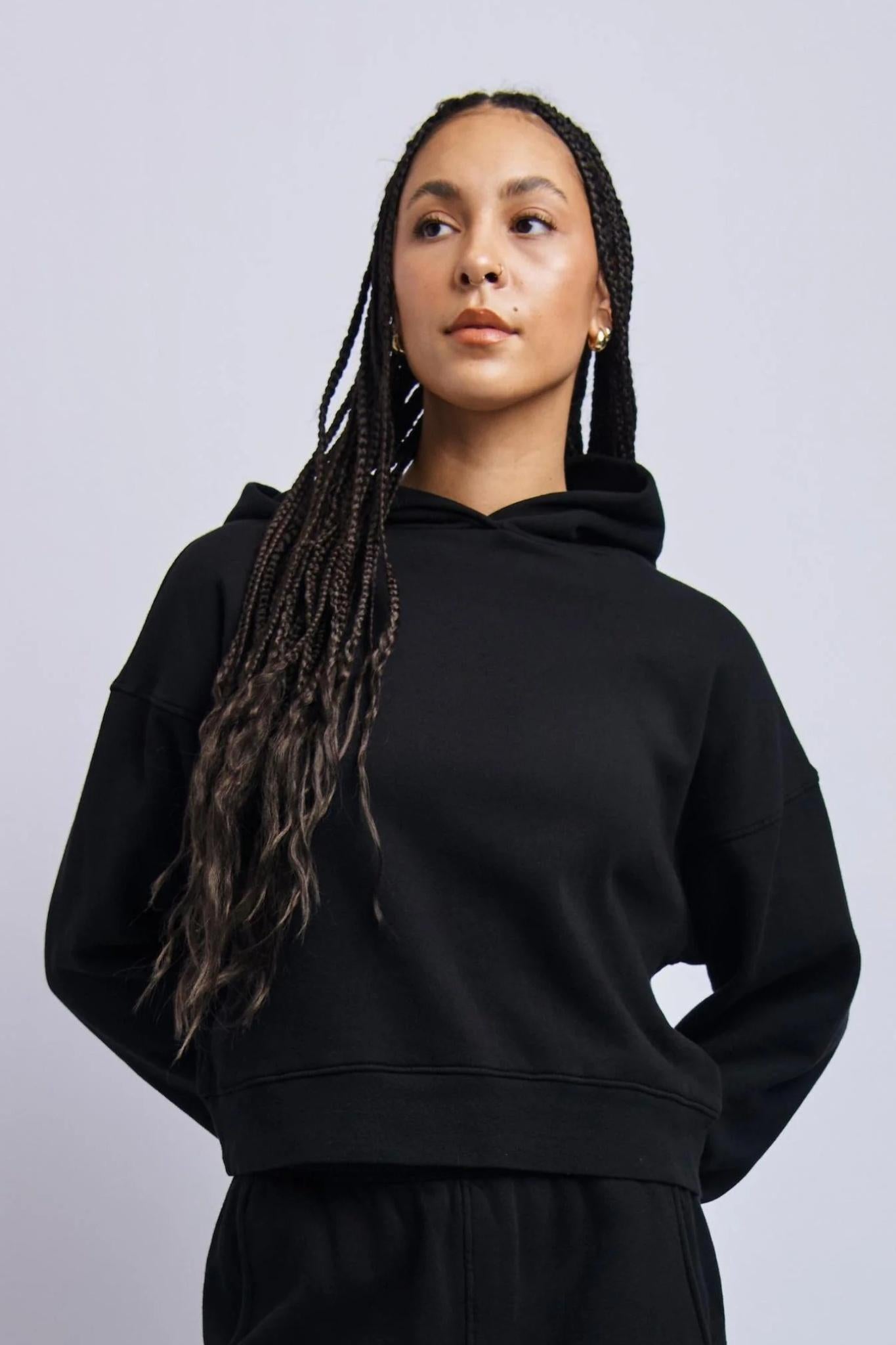 Women's Lightweight Boxy Hoodie, Super Black