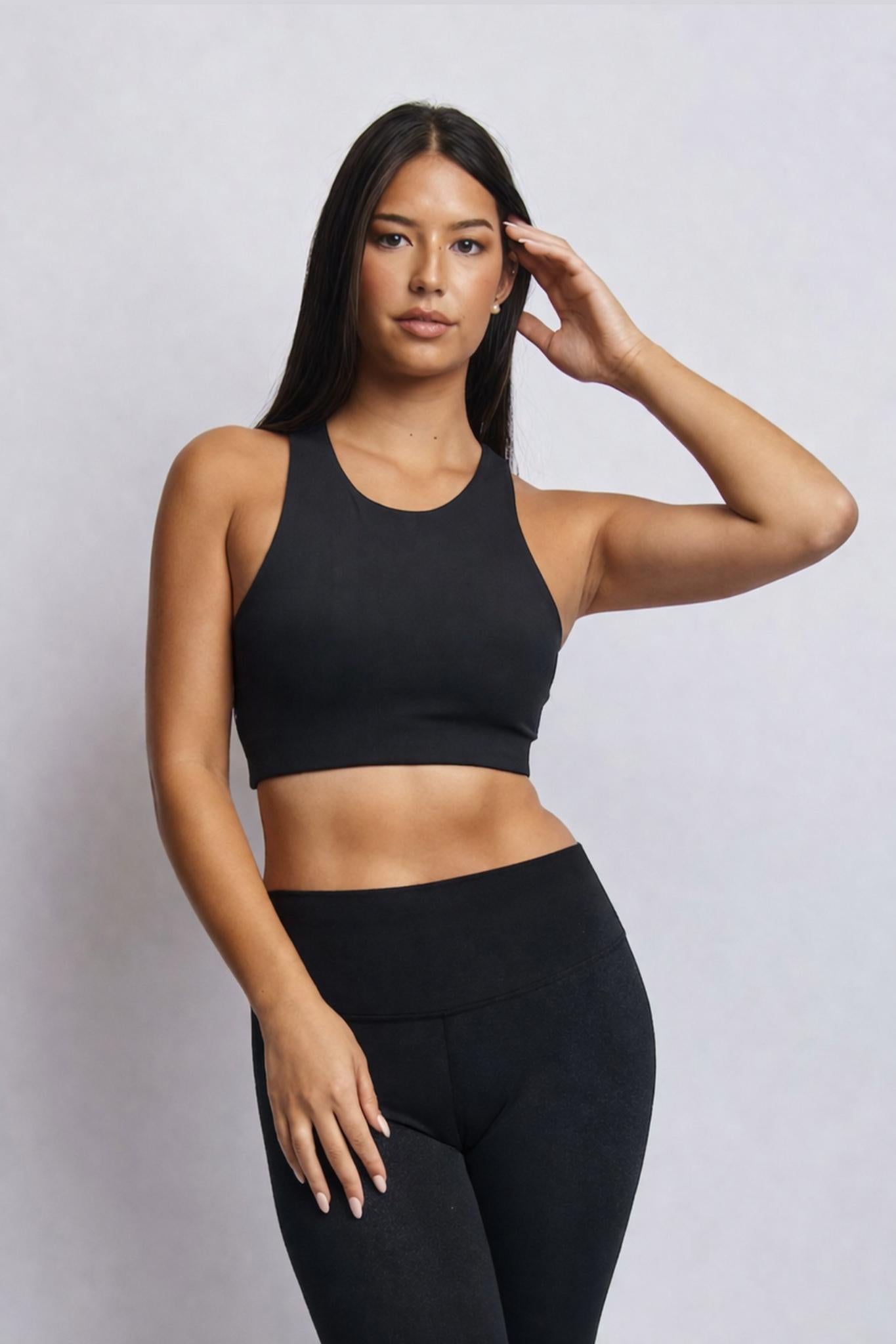 Organic Cotton High Neck Bra - Raven Black