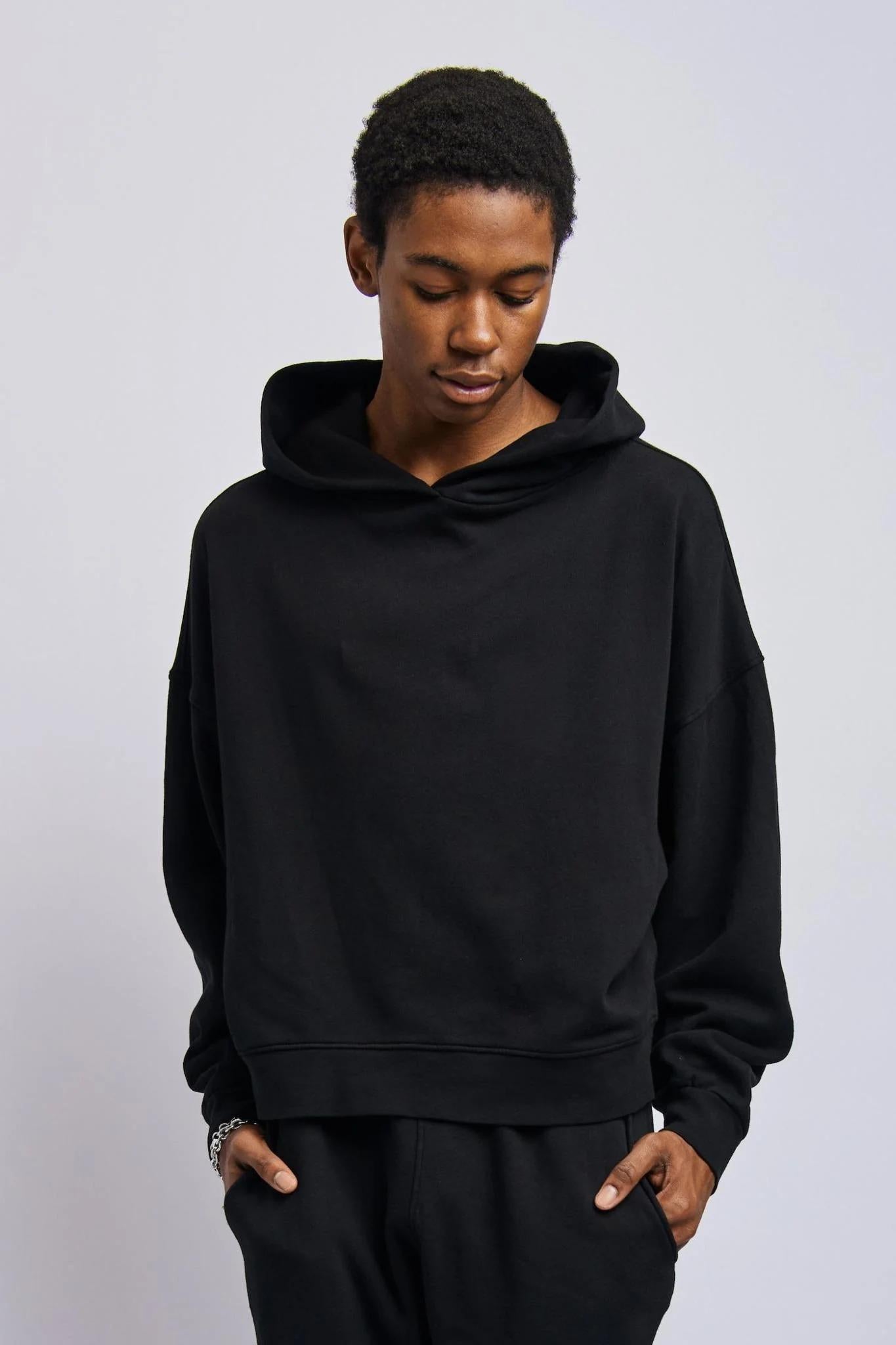 Men's Lightweight Boxy Hoodie, Super Black