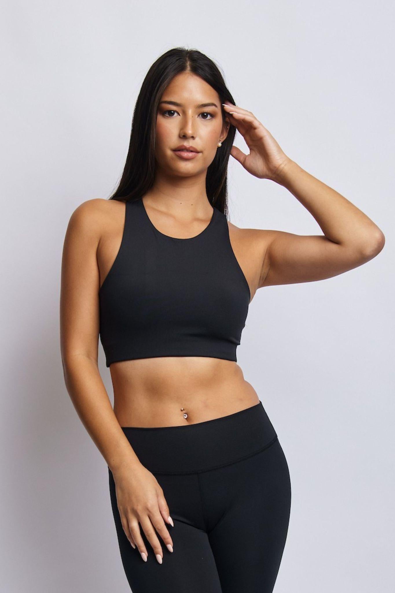 Ecomoss High Neck Racerback Bra, Raven Black