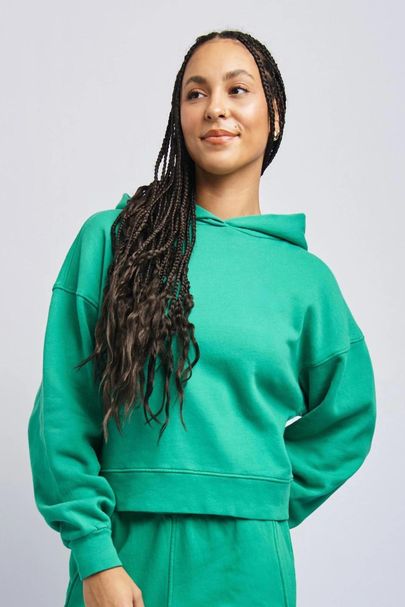 Women's Lightweight Boxy Hoodie, Digital Green