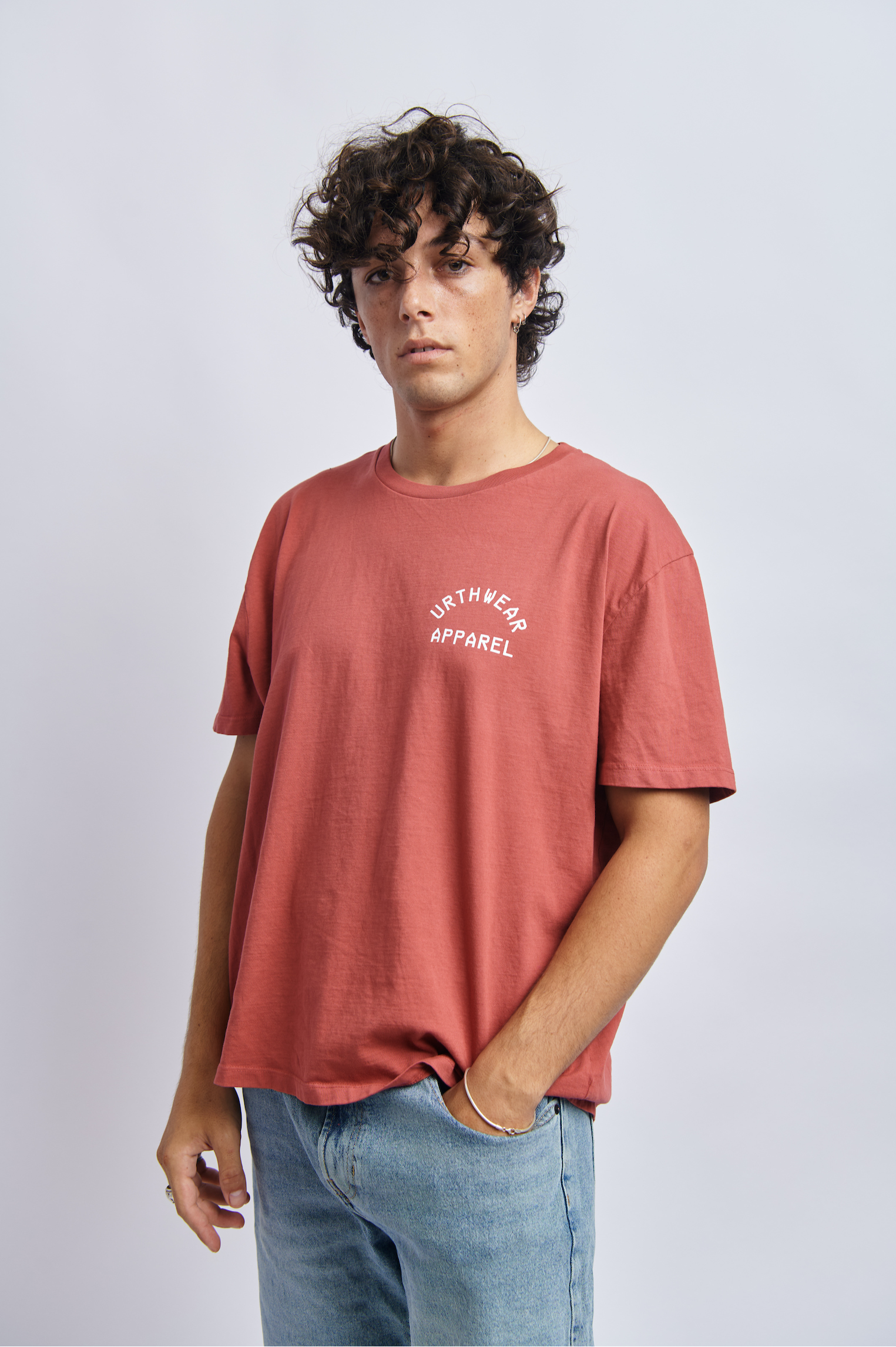 Logo Midweight Relaxed Tee, Ash Red