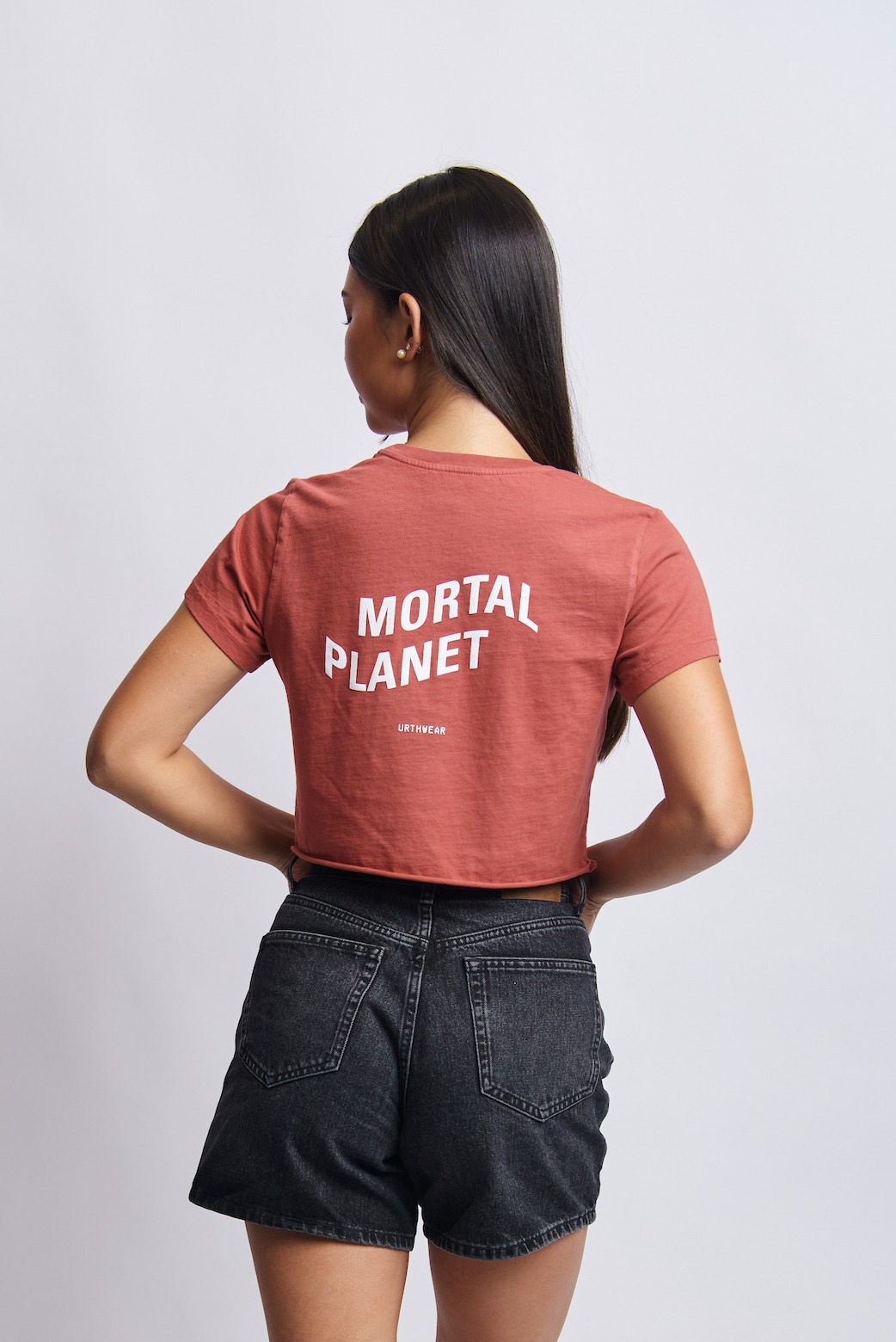 Mortal Planet Midweight Cropped Tee, Ash Red