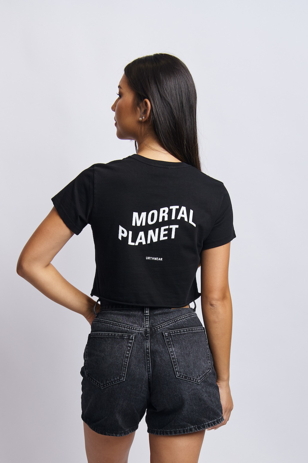 Mortal Planet Midweight Cropped Tee, Super Black