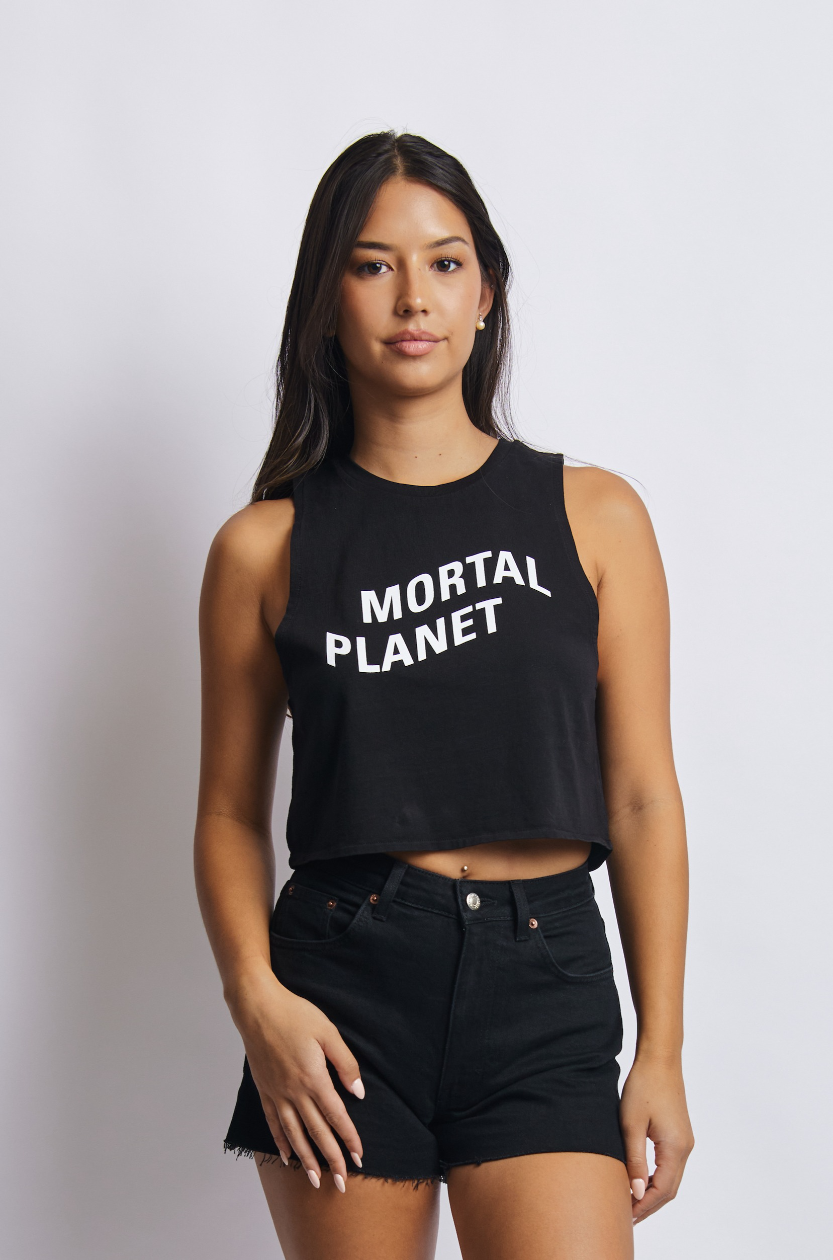 Mortal Planet Midweight Cropped Tank, Super Black