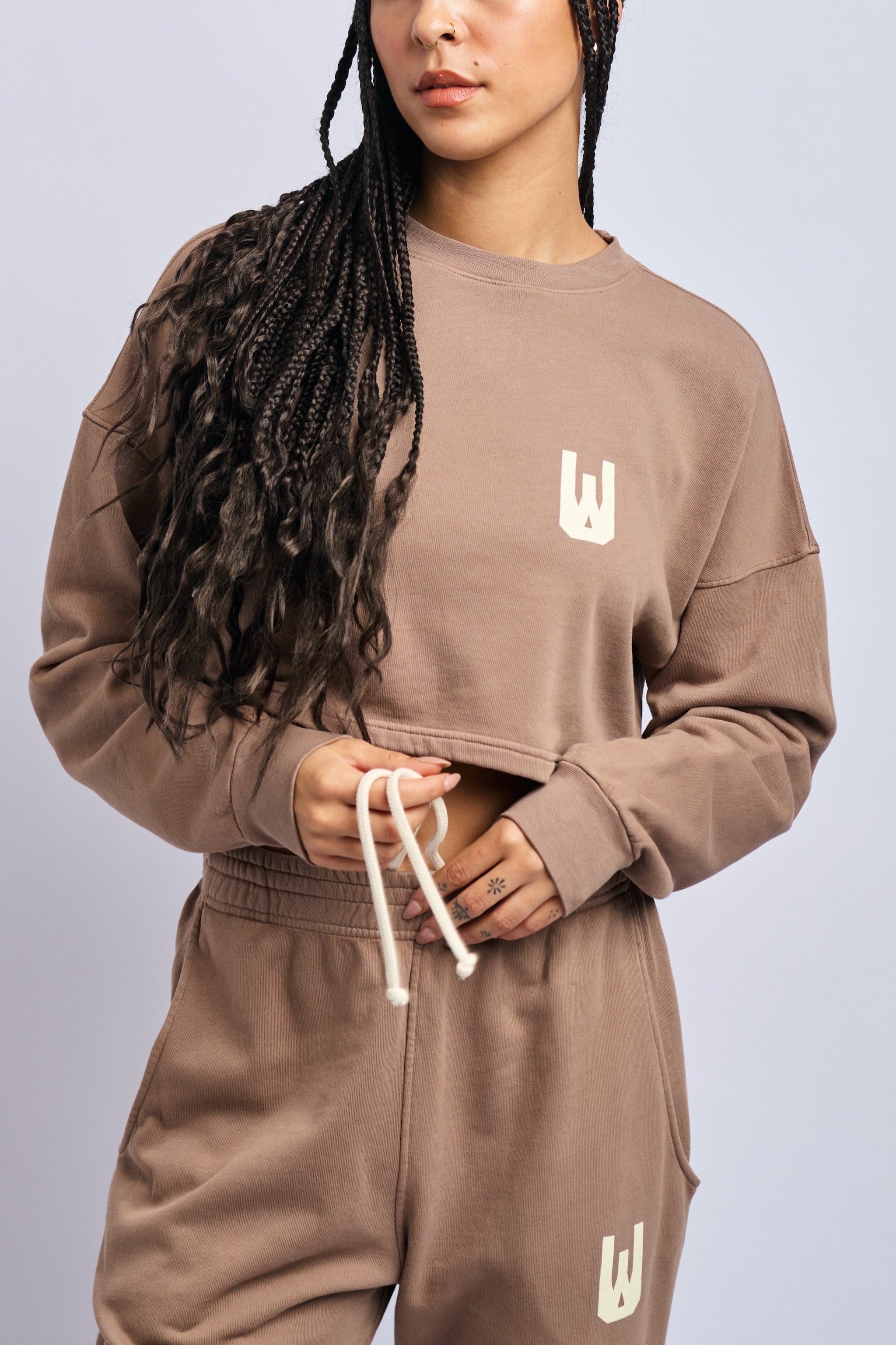 トップス liten Cloud Touch Sweat Women's Organic Cotton Cloudfleece Relaxed Cropped Icon Print