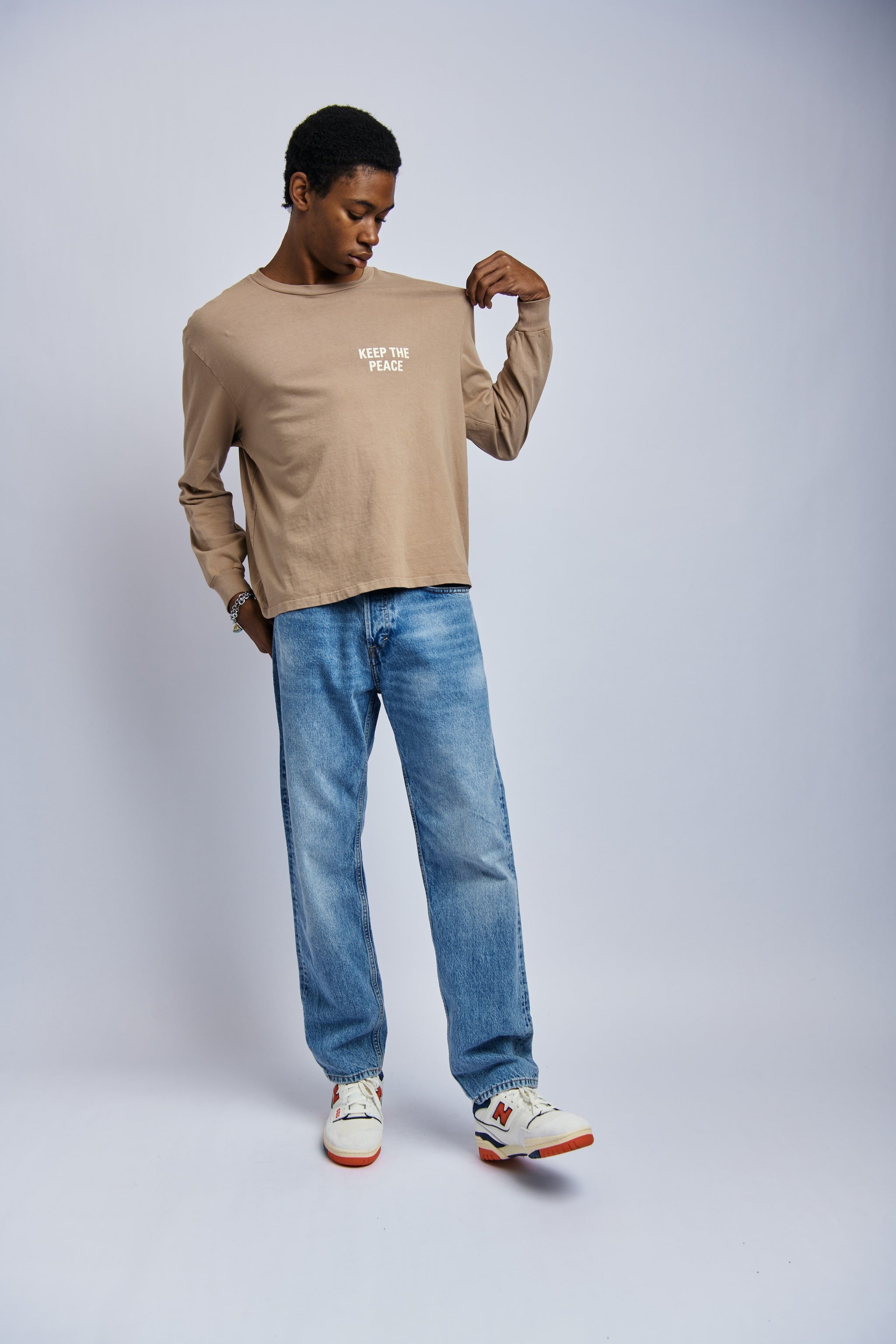 Men's Organic Cotton Long Sleeve - Brown, Relaxed Fit, GOTS