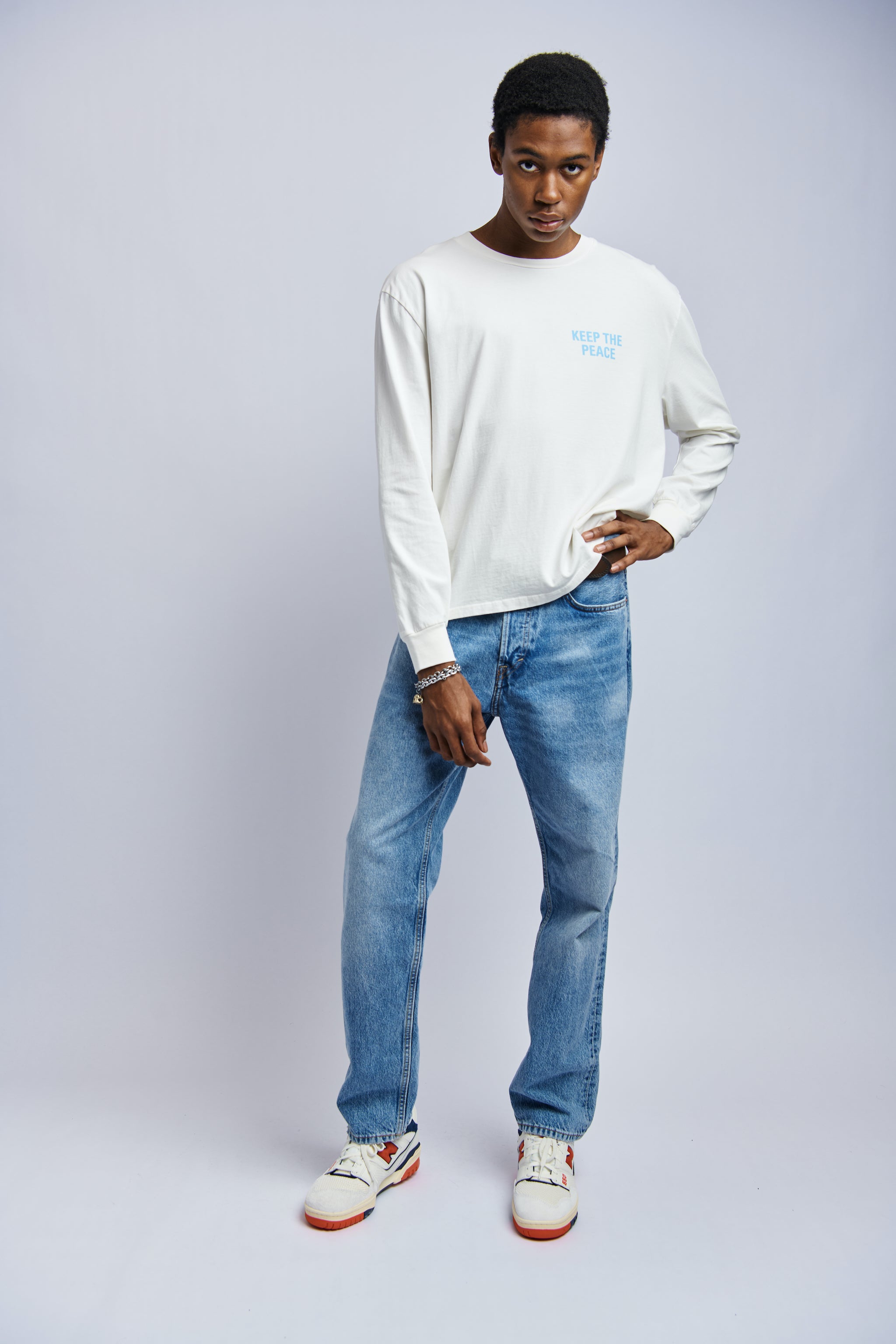 Mens Organic Cotton Long Sleeve - White, Relaxed Fit, GOTS