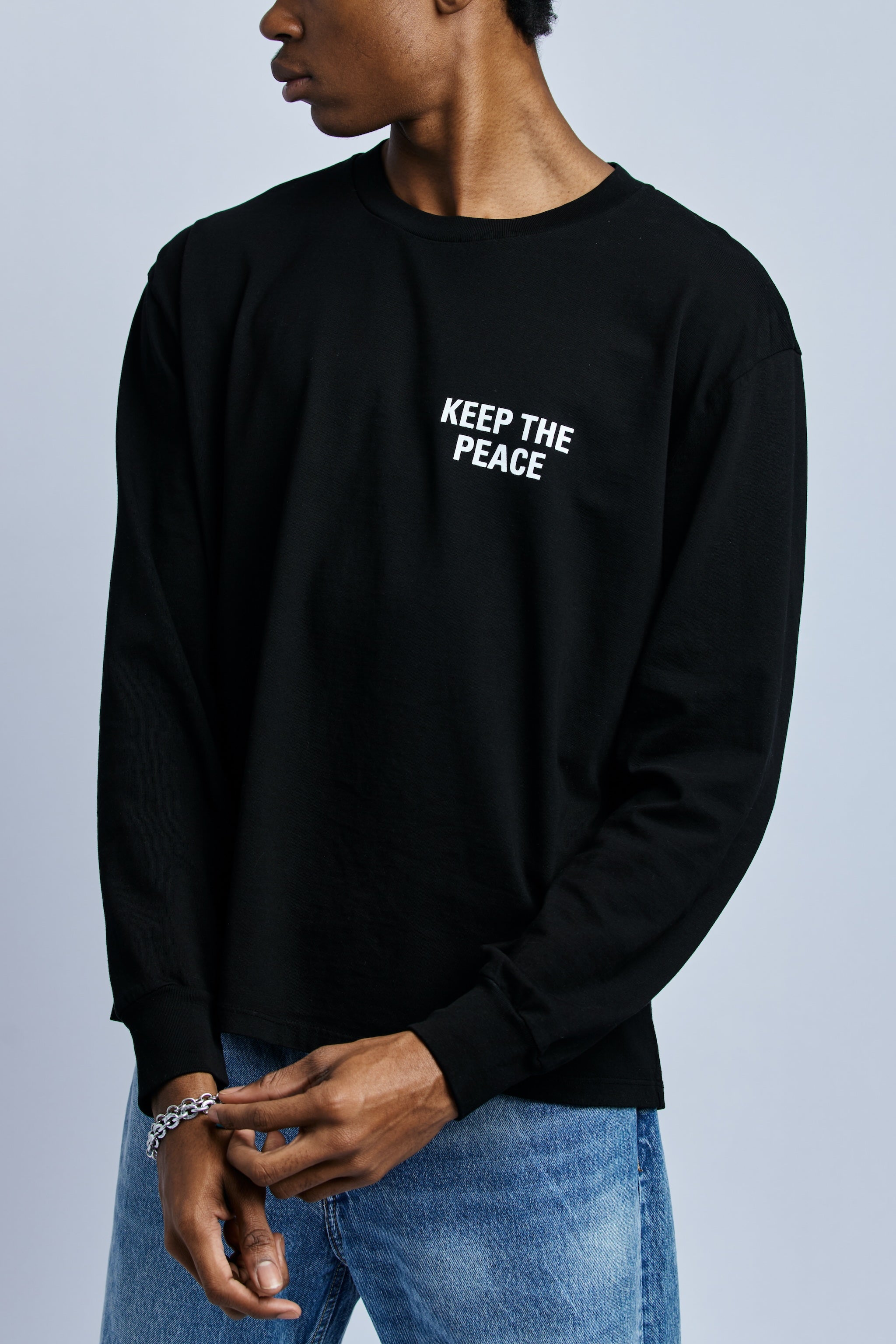 Men's Organic Cotton Long Sleeve - Black, Relaxed Fit, GOTS