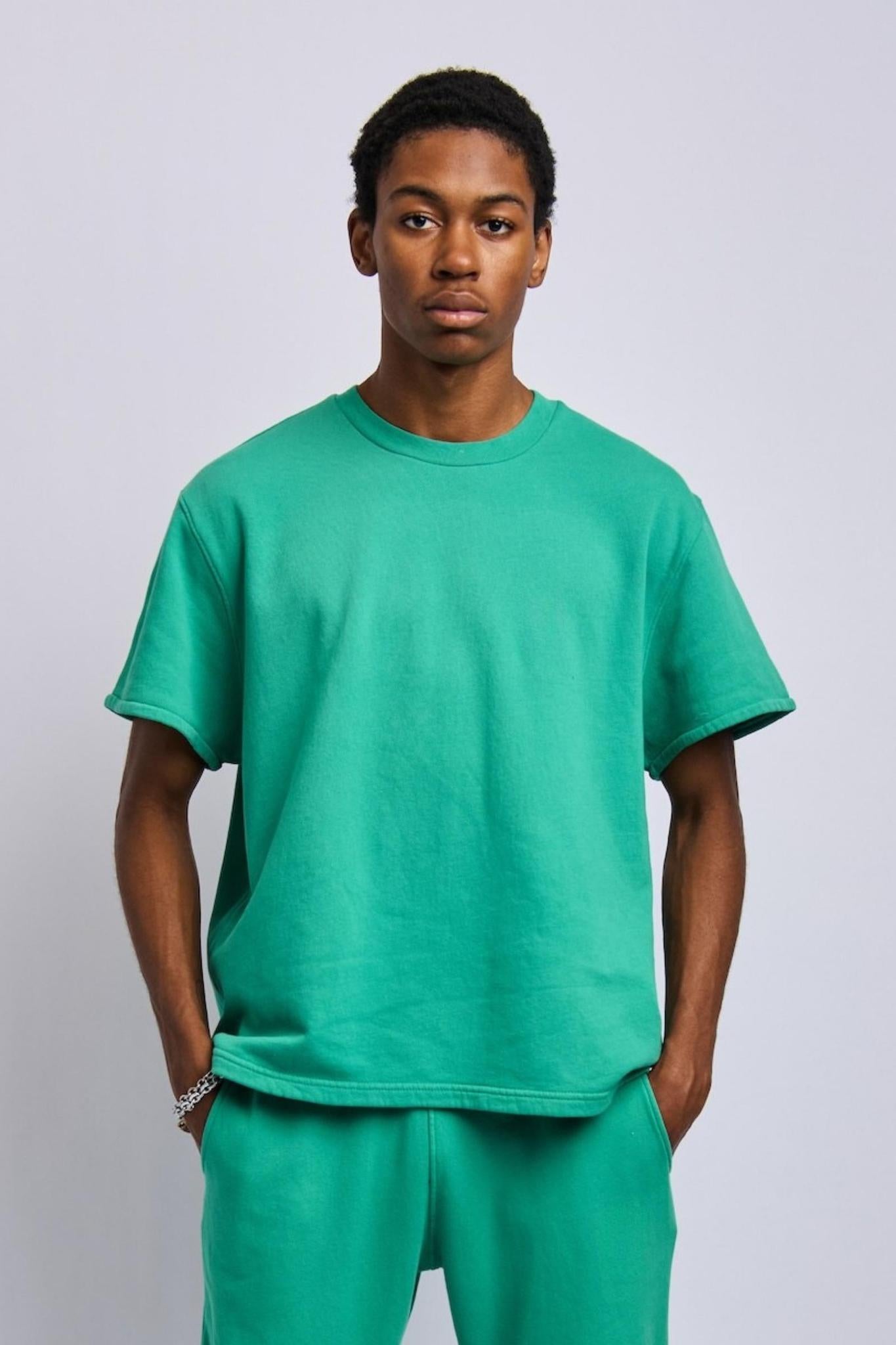 Organic Oversized Fleece Tee, Digital Green