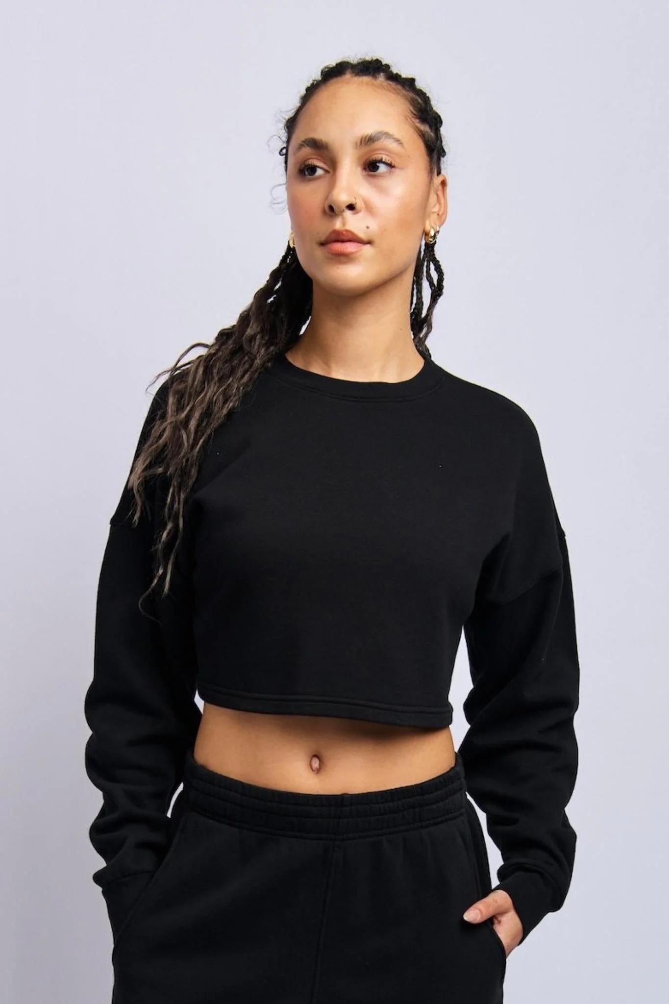 Lightweight Cropped Sweatshirt, Super Black
