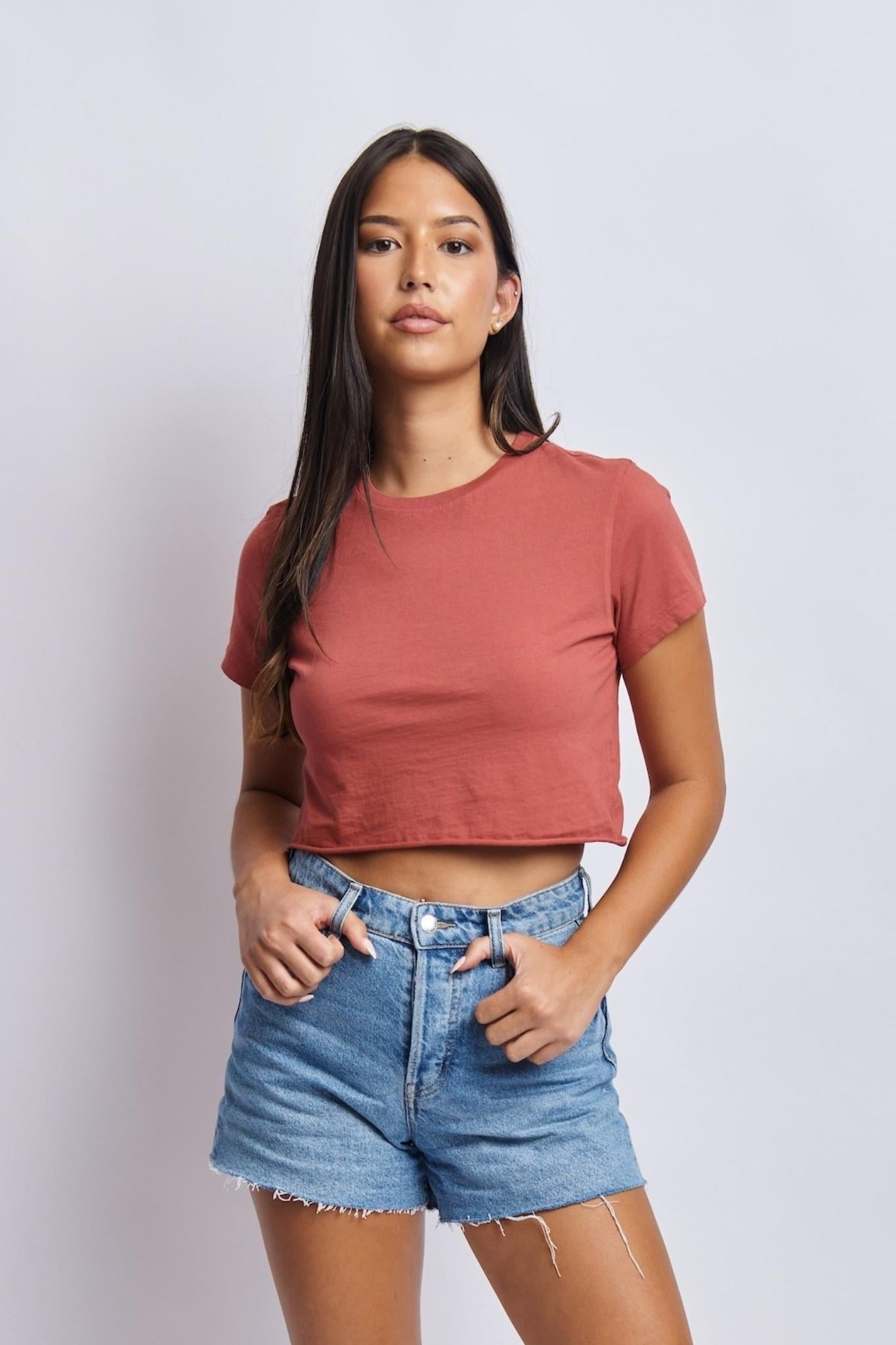 Midweight Cropped Tee, Ash Red