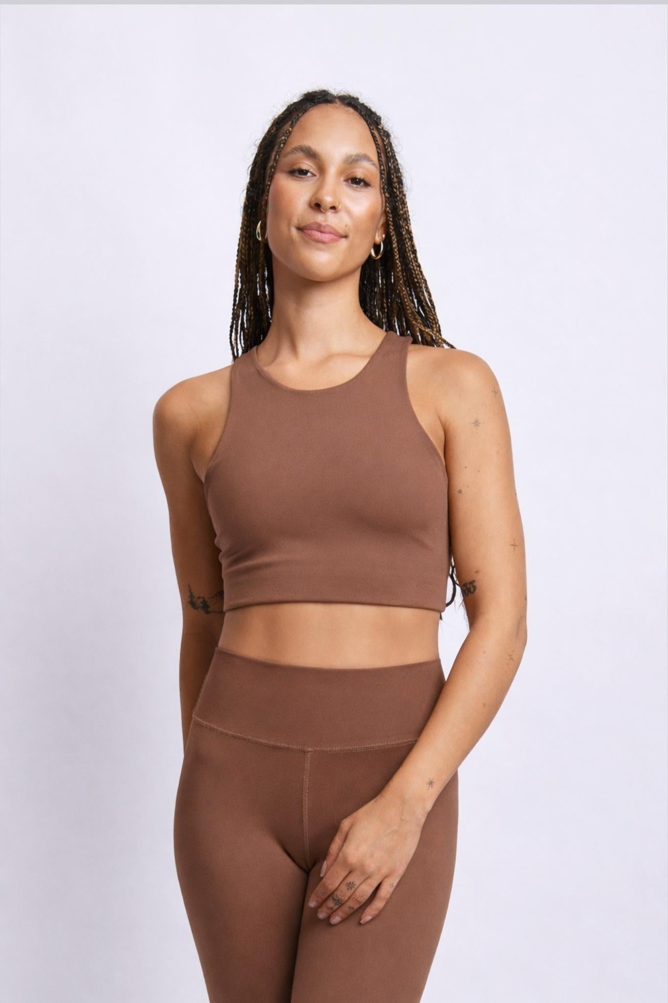 Organic Cotton High Neck Bra - Thrush Brown
