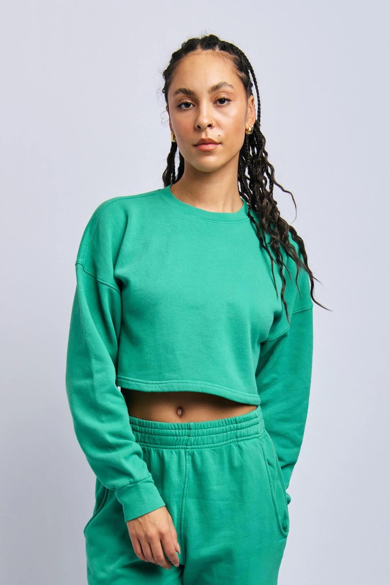 Lightweight Cropped Sweatshirt, Digital Green