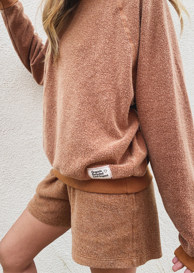 Plush Crew Neck Pullover, Brown by People Of Leisure - Eco Conscious