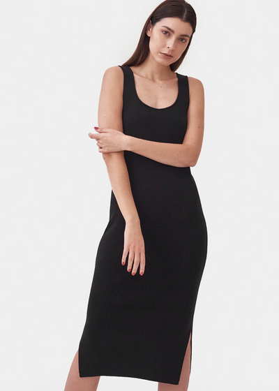 Knitted Scoop Neck Dress, Black by Mila Vert - Sustainable