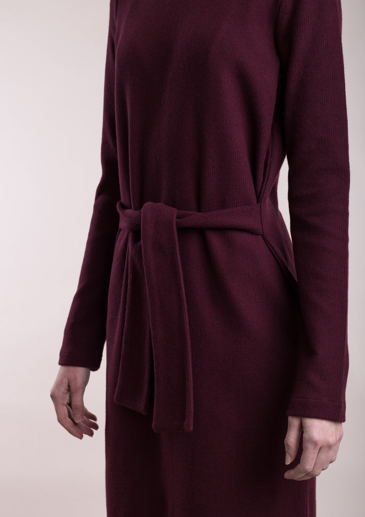 Soft Corduroy High Neck Dress, Burgundy by Mila Vert - Eco Conscious