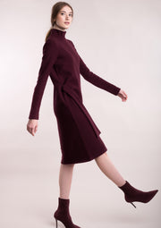Soft Corduroy High Neck Dress, Burgundy by Mila Vert - Cruelty Free