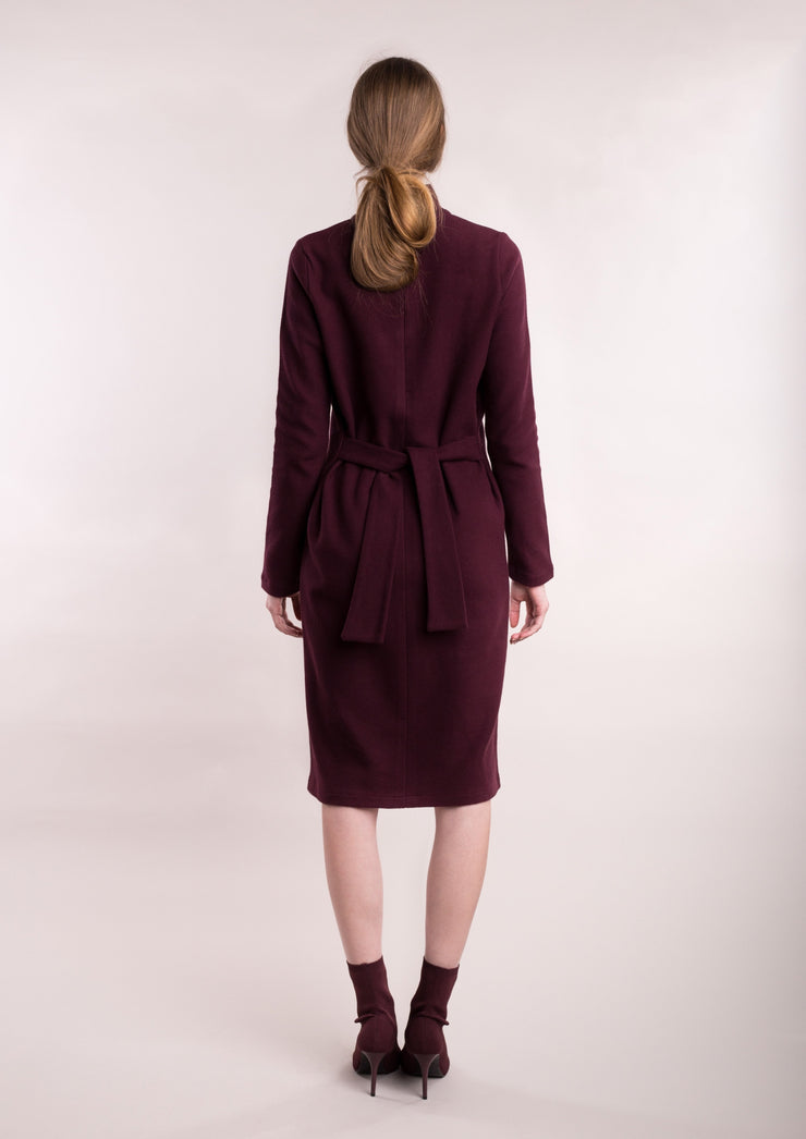 Soft Corduroy High Neck Dress, Burgundy by Mila Vert - Eco Friendly