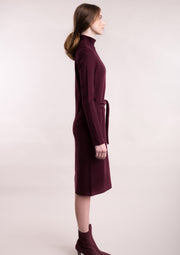 Soft Corduroy High Neck Dress, Burgundy by Mila Vert - Ethical