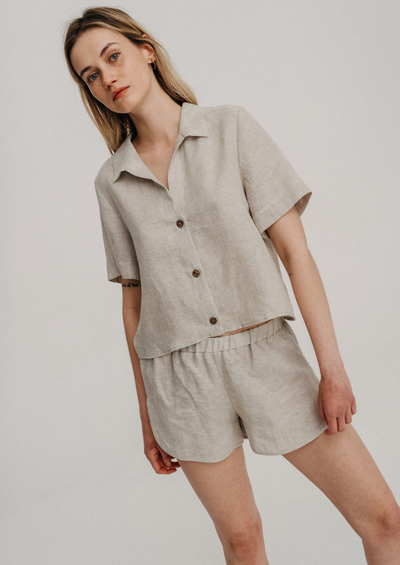 Linen Shorts 10/08, Oatmeal by Nago - Sustainable 