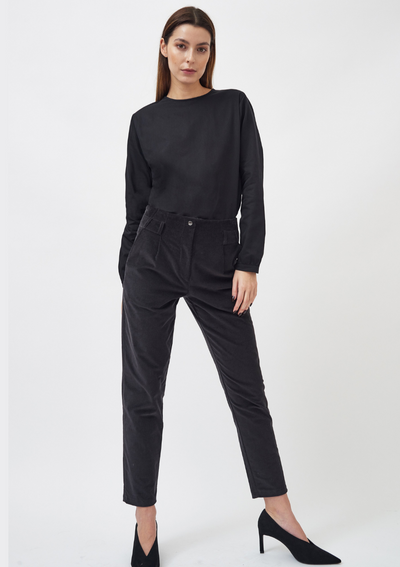 Straight Corduroy Trousers, Anthracite by Mila Vert - Sustainable