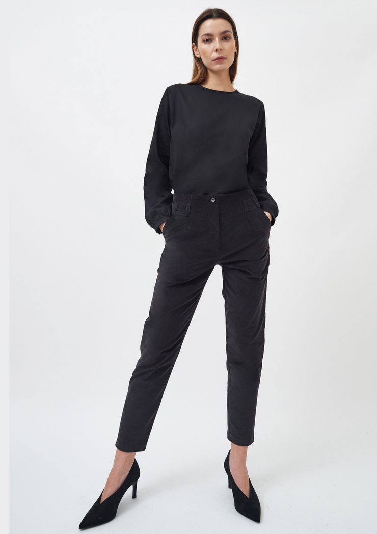 Straight Corduroy Trousers, Anthracite by Mila Vert - Ethical