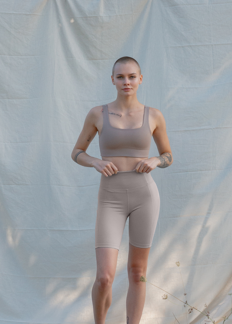 High-Rise Bike Short, Limestone by Girlfriend Collective - Ethical