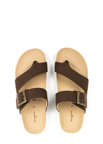 Two Strap Toe Peg Sandals, Dark Brown by Will's Vegan Shoes - Sustainable