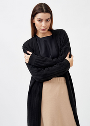 Knitted Relief Long Cardigan, Black by Mila Vert - Ethical