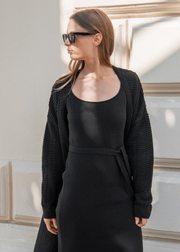 Knitted Relief Long Cardigan, Black by Mila Vert - Eco Friendly 
