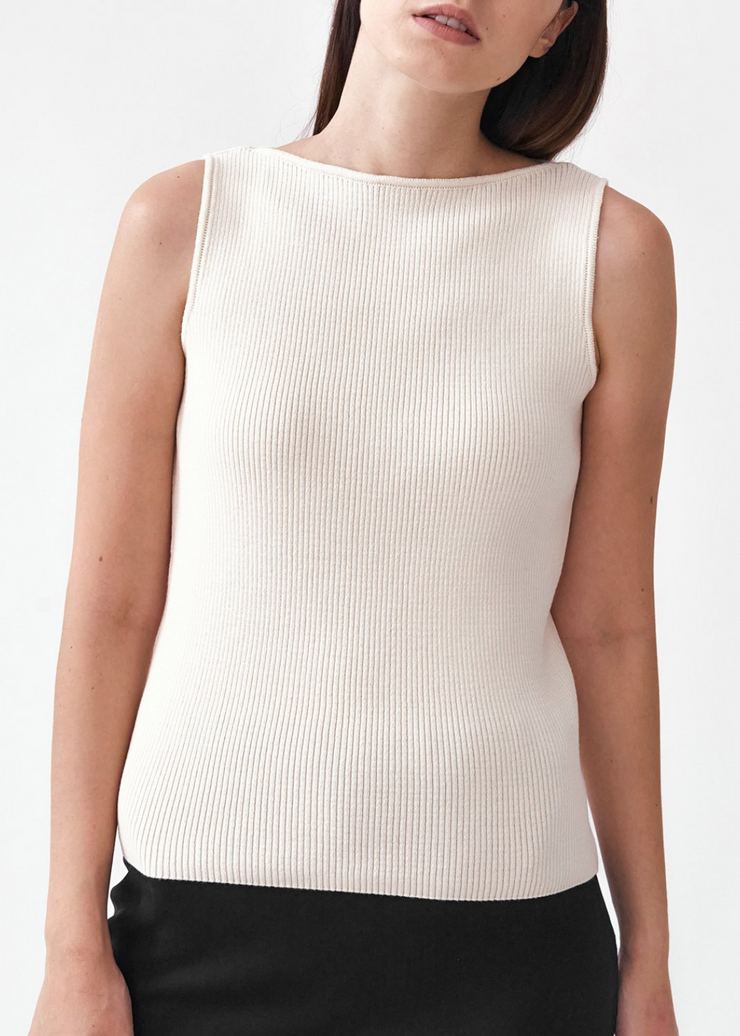 Knitted Boat Neck Top, Cream by Mila Vert - Ethical