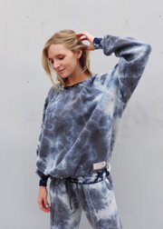 Plush Crewneck Pullover, Tie Dye Blue by People Of Leisure - Sustainable