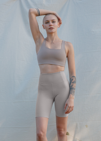High-Rise Bike Short, Limestone by Girlfriend Collective - Sustainable