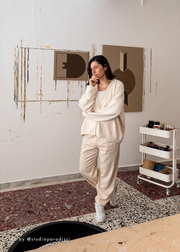 Knitted Relief Button-Down Cardigan, Cream by Mila Vert - Cruelty Free