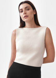 Knitted Boat Neck Top, Cream by Mila Vert - Sustainable