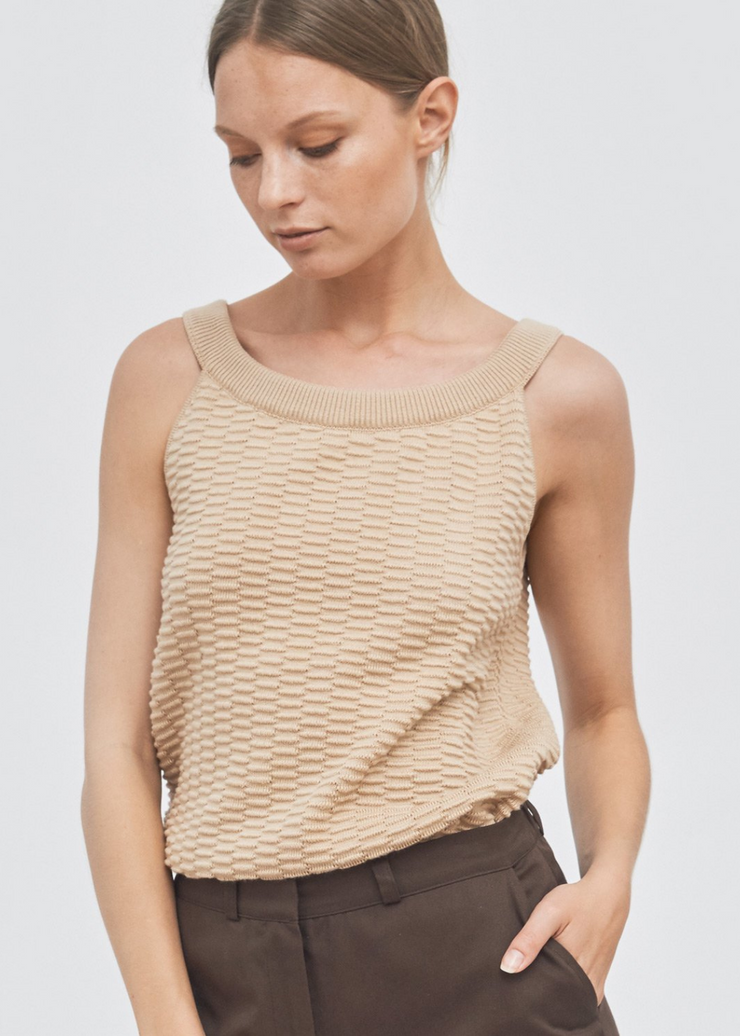 Knitted Relief Sleeveless Top, Sand by Mila Vert - Ethical